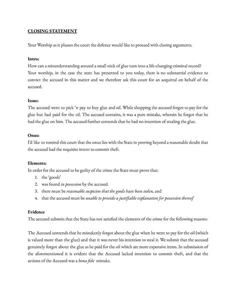 Closing Argument - CLOSING STATEMENT Your Worship as it pleases the ...