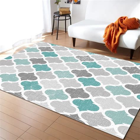 Coral velvet Cyan Turquoise Grey Geometric Moroccan Carpet Area Rug ...