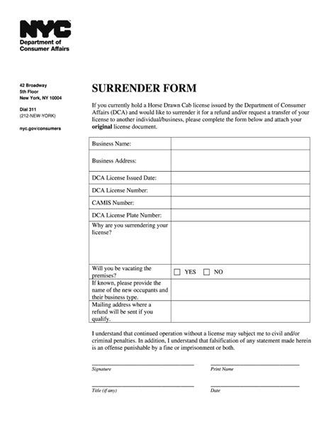 NY Surrender Form - Fill Online, Printable, Fillable, Blank - pdfFiller