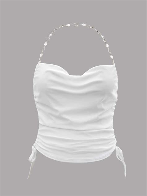 Plus Draped Chain Detail Backless Halter Top | SHEIN USA