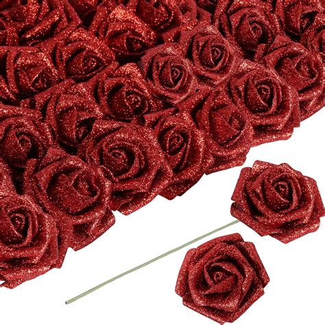 Amazon.com: ICBOX Artificial Flowers 30 pcs Red Glitter Roses ...