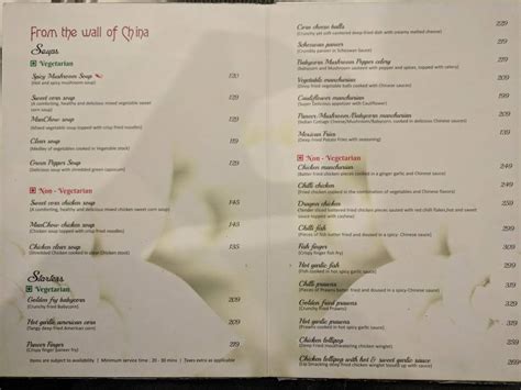 Menu at The Waterfall Restaurant, Chennai