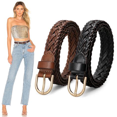 JASGOOD 2 Pack Women Skinny Leather Belts Thin Braided Leather Belts ...