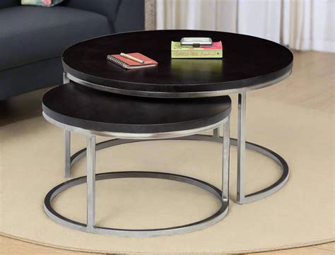 Axton Round Coffee Table Set –Wood Top with Shiny Silver Iron Base (Se ...