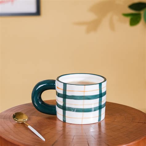 Artsy Ceramic Cup For Coffee Green Set of 2 330ml Online - Premium ...