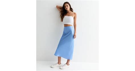 Light Blue Satin Midi Skirt | New Look