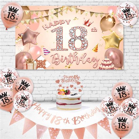 Buy Rose Gold 18th Birthday Decorations, 18th Happy Birthday Backdrop ...