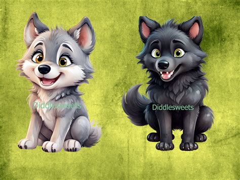 Cute Cartoon Wolves, 10 .png Clipart Images 300 DPI - Etsy