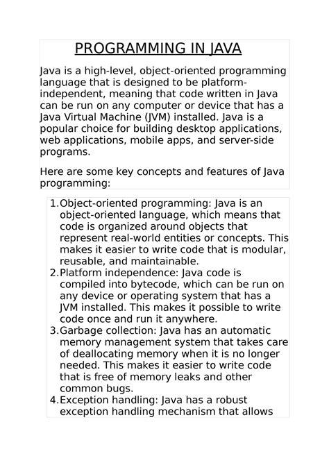 Programming IN JAVA - PROGRAMMING IN JAVA Java is a high-level, object ...