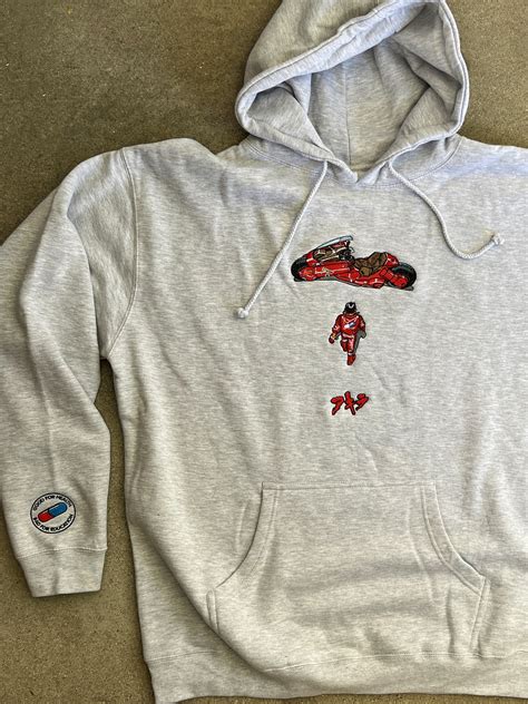 kaneda embroidered hooded sweatshirt 63,000 stitches - heather grey ...