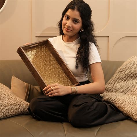 Premium Wood MDF Patra Work Decorative Tray Set with Golden Finish ...