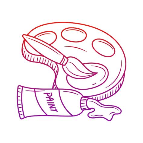 Paint brush palette illustration with hand drawn outline doodle style ...