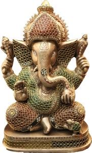 NamIndia Brass Ganesha Idol With Colorful Stone Work Decorative ...