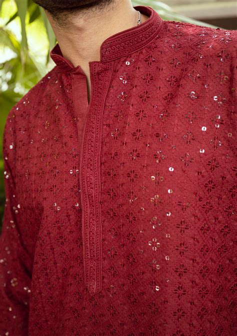 Nawab Mens Hakuba Sequence Chikankari Kurta & Pyjama Set – The Lucknowi ...