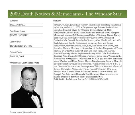 Windsor Star OBITUARIES 2009 M-Z - Ontario Ancestors