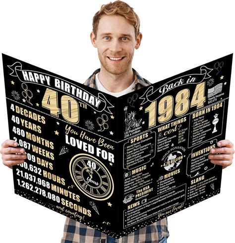 Turypaty Large 40th Birthday Card With Envelope for Men Women, 1984 ...