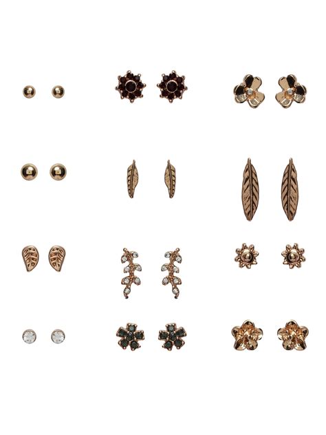 Prita Floral Leaf Rose Gold Plated Earring Set of 12 – Priyaasi
