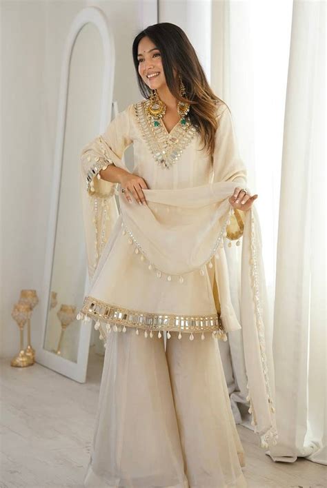 Ivory Mirror Luxe Sharara Set – Kalatmak Ethnic