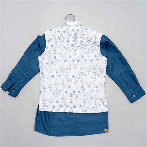 Buy White Jacket with Blue Boys Kurta Pajama – Mumkins
