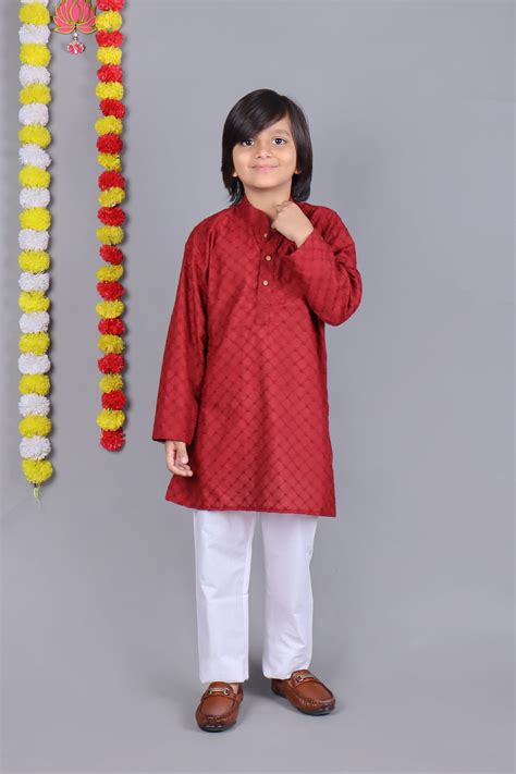 Best Red Chikankari Kids Kurta Set Online in India | Veshbhoshaa