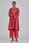 Buy Fuchsia Silk Embroidered Resham Round Daneen Floral Kurta With Pant ...