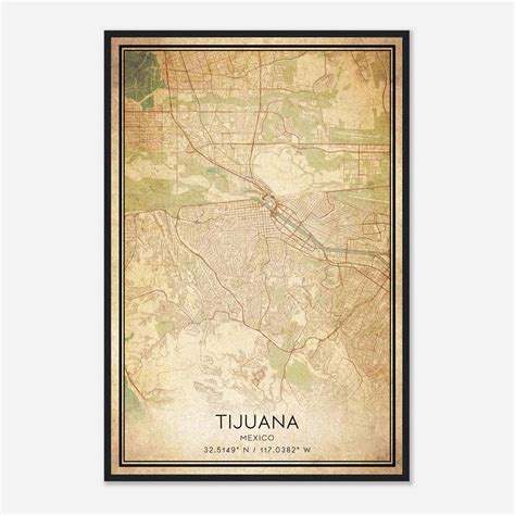 Vintage Tijuana Mexico Map Poster, Tijuana City Road Wall Art Print ...