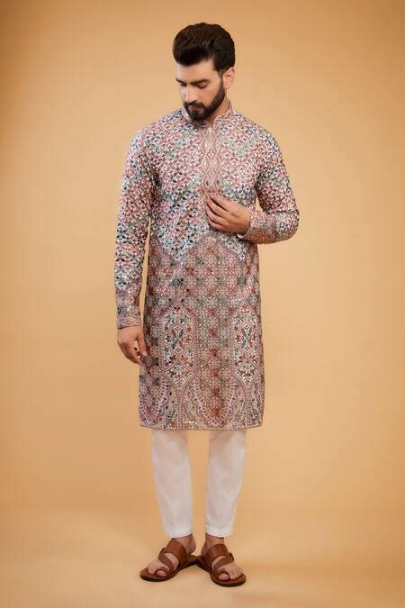 Buy Multi Color Georgette Embroidery Floral Leather Patchwork Kurta For ...