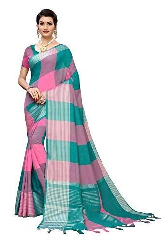 Buy Shining Star Women's Cotton Silk Saree(101922_Pink And Teal Green ...