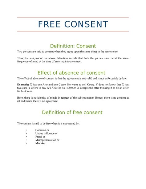 8. Consent - Business law lecture notes - FREE CONSENT Definition: Consent Two persons are said ...