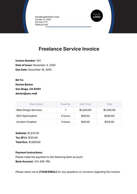 Basic Freelance Invoice Example 的图像结果
