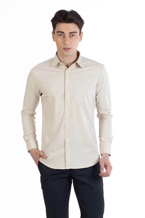 Buy Cream Solid Single Pocket Poplin Plain Shirt- North Republic
