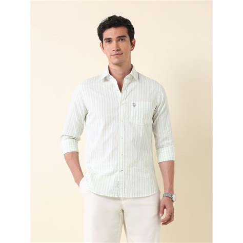 Buy U.S. POLO ASSN. Men Vertical Striped Twill Green Shirt Online
