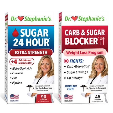 Dr. Stephanie's 24 Hour Extra Strength Support + Carb & Sugar Blocker - Supplement Bundle for ...