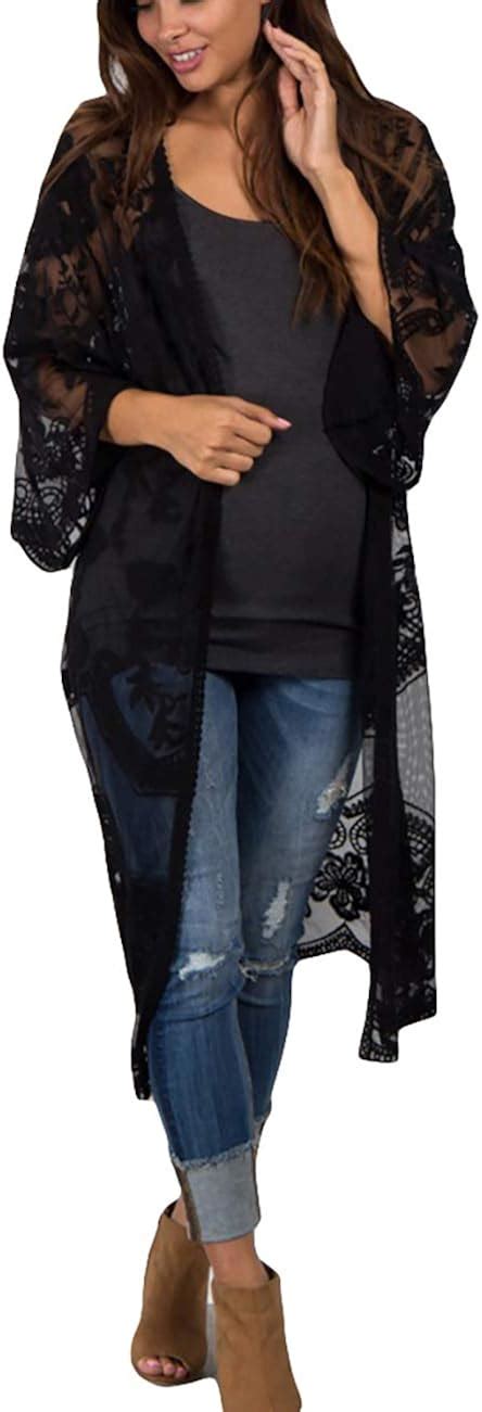 Buy Bsubseach Women Sexy Open Front Beach Cover Up See Through Kimono ...