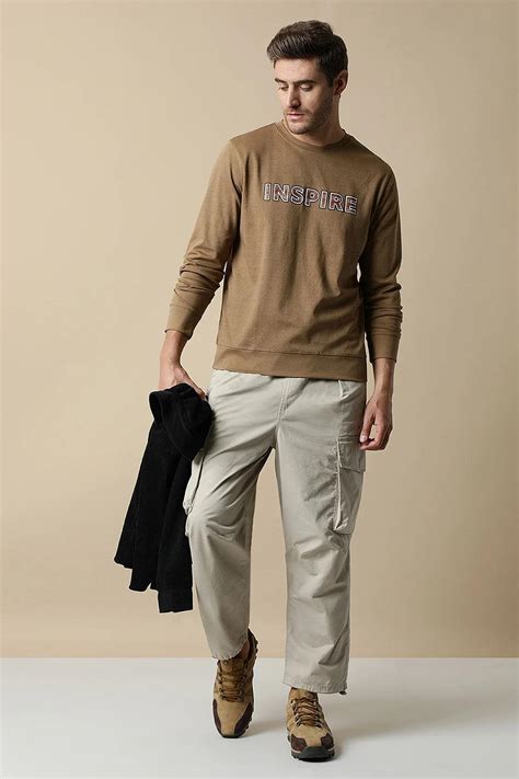 Buy Men's Camel Color Round Neck Sweatshirt with Chest Print By Fort ...