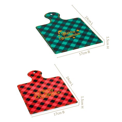 Plaid Red Green Ceramic Serving Platter Set Of 2 24x17cm Online ...