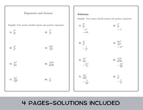 Exponents And Division Worksheet