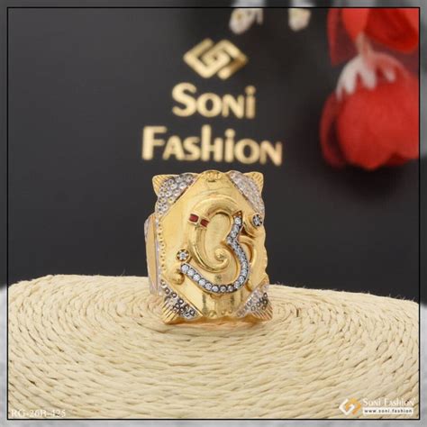 1 Gram Gold Plated Om with Diamond Design High-Quality Ring for Men ...