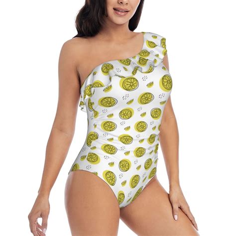 One Piece Swim Suits for Women 2024 - Cute Lemon Yellow Leaves Ruffle ...