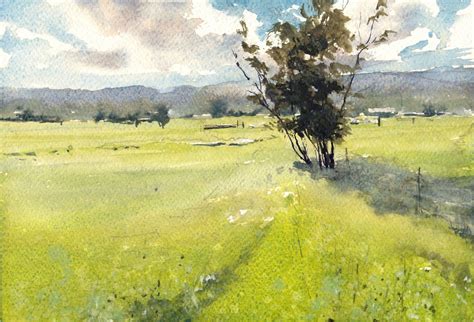 Morning Field Watercolor Painting