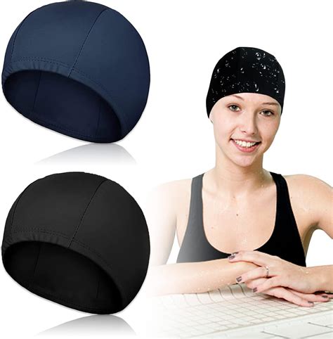 Waterproof Elastic Swim Caps 2 Pcs, Polyester Comfortable Fabric ...