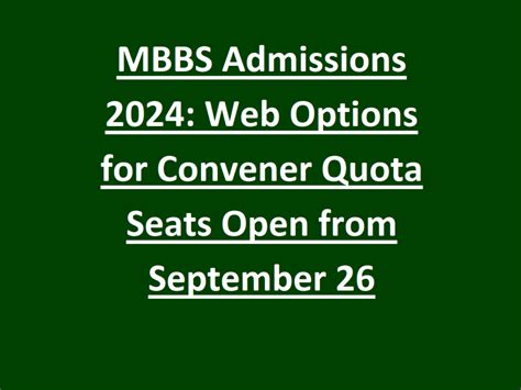 MBBS Admissions 2024: Web Options for Convener Quota Seats Open from ...
