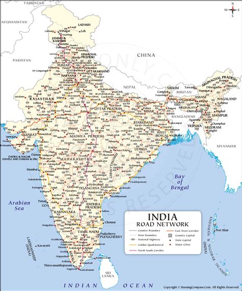 India Road Map, National Highways in India Map