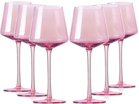 Amazon.com | comfit Pink Wine Glasses Set Of 6 - Crystal Colorful Wine ...