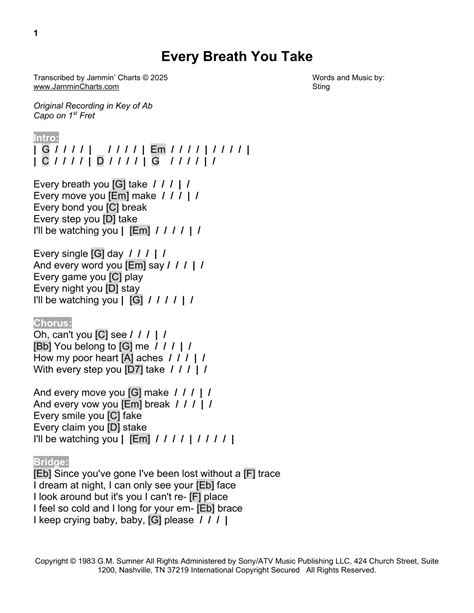 Every Breath You Take (arr. Jammin' Charts) by The Police Sheet Music ...