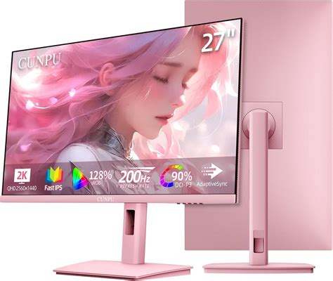 Amazon.com: CUNPU 27 Inch Pastel Pink Gaming Monitor QHD 2560x1440 180 ...