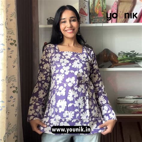Lavender Floral Pure Cotton Square Neck Short Kurti – YOUNIK