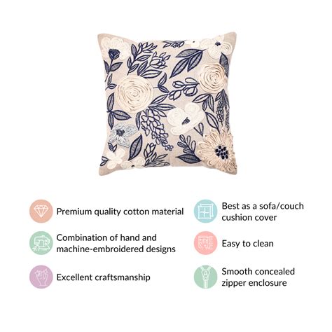 Ribbon Flower Embroidery Sofa Cushion Cover 16x16 Inch Online - Premium ...