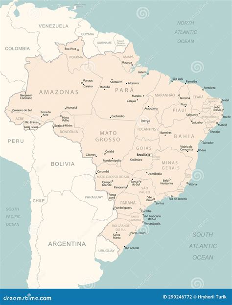 Brazil - Detailed Country Map With Cities And Regions. Infographic ...