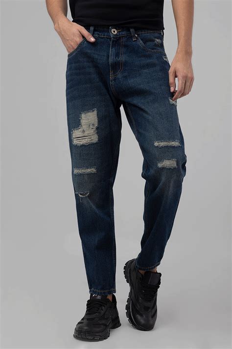 Buy Men's Boozy Grunge Blue Baggy Fit Jeans Online | SNITCH